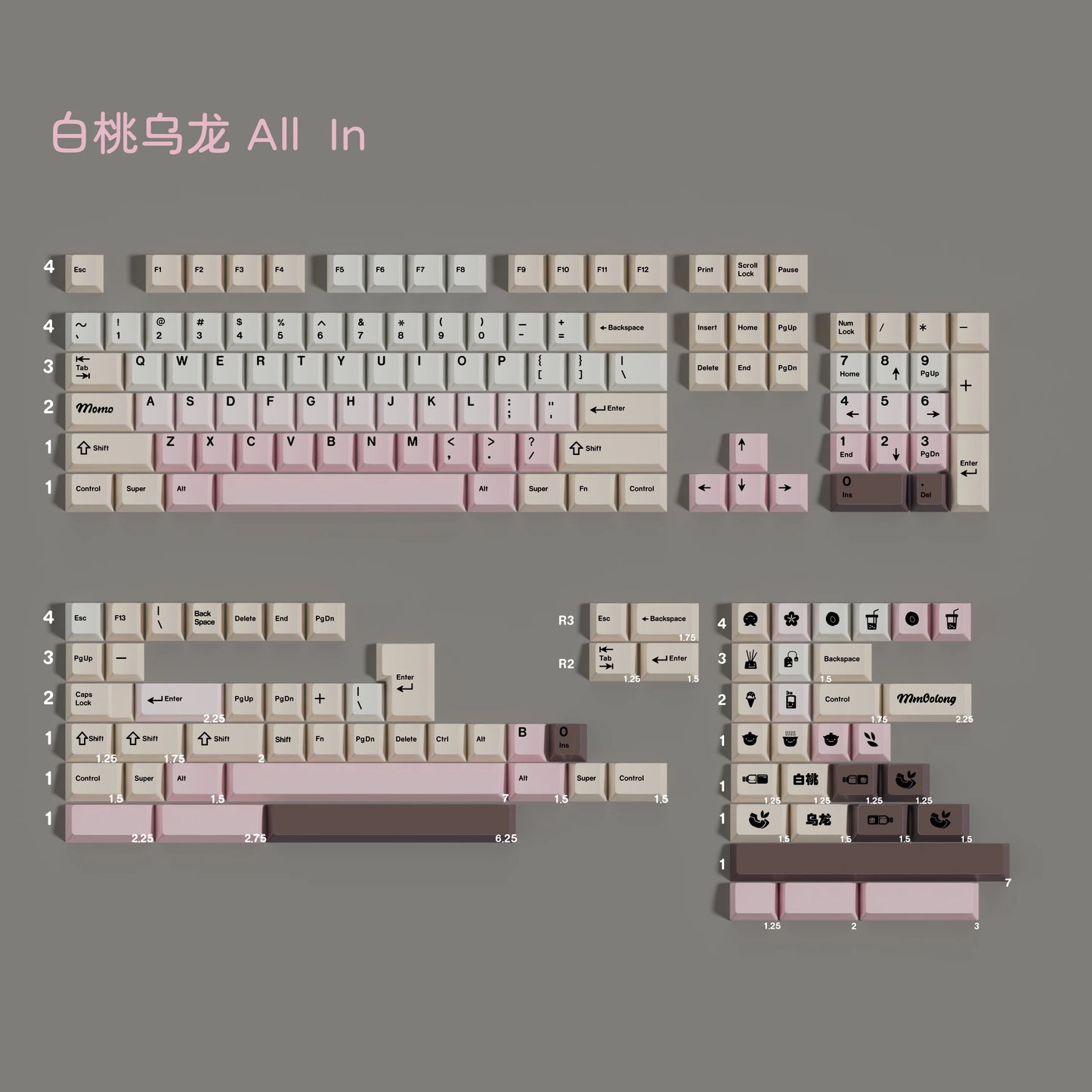 White Peach Oolong keycap set detail 4