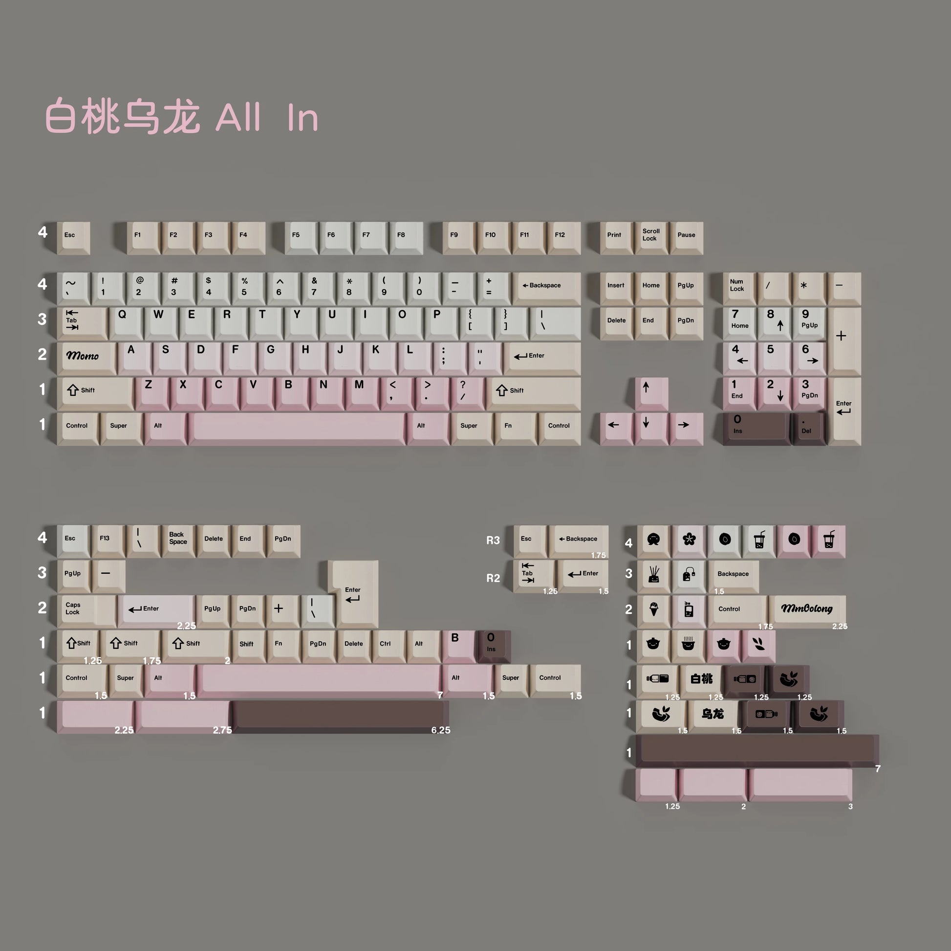 White Peach Oolong keycap set detail 4
