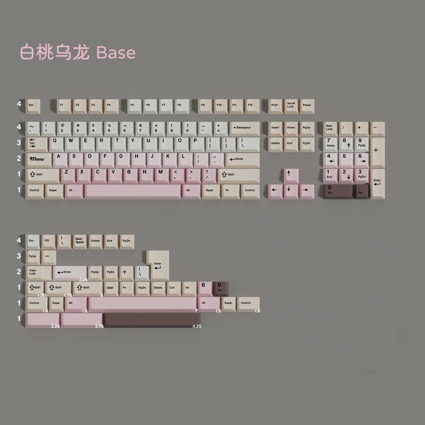 White Peach Oolong keycap set compatibility layout