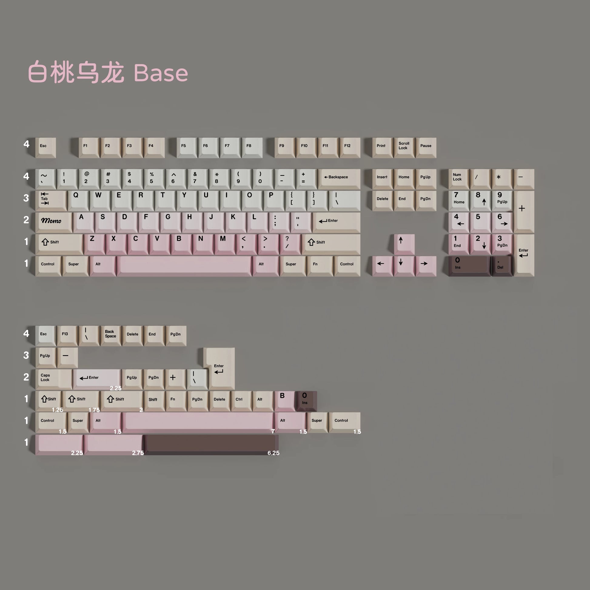 White Peach Oolong keycap set compatibility layout
