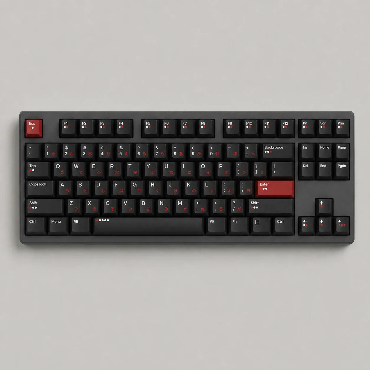 Red Gray PBT dye-sub keycap set on a TKL mechanical keyboard