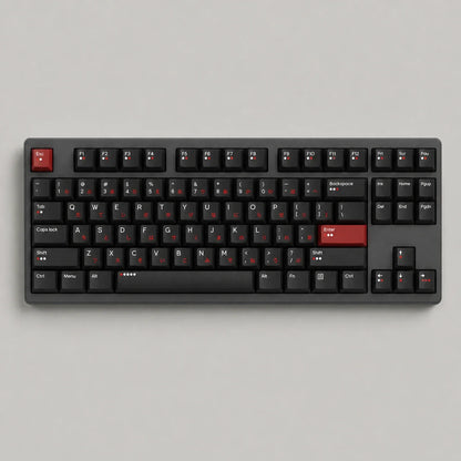 Red Gray PBT dye-sub keycap set on a TKL mechanical keyboard