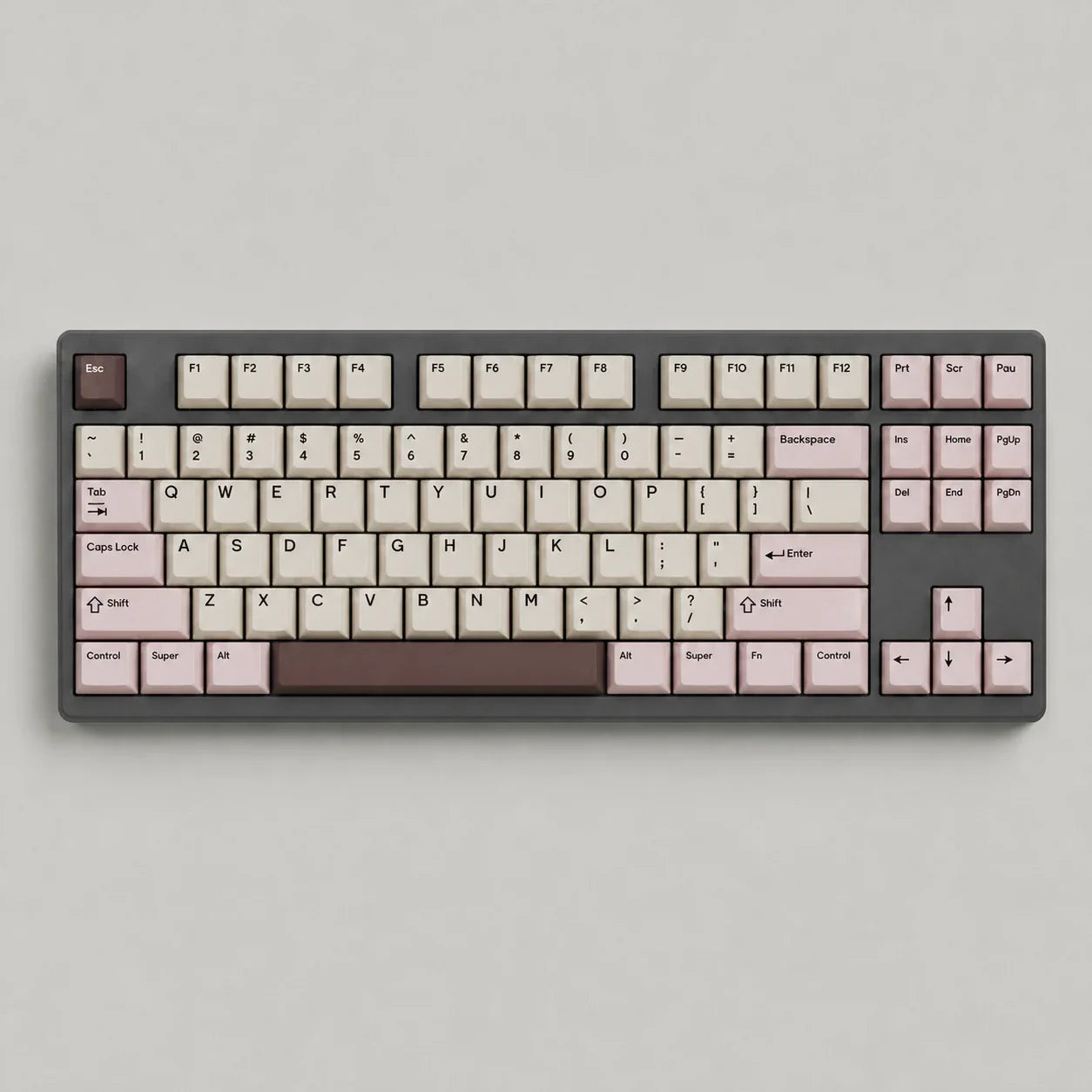 White Peach Oolong PBT dye-sub keycap set on a TKL mechanical keyboard