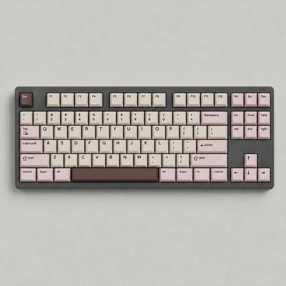 White Peach Oolong PBT dye-sub keycap set on a TKL mechanical keyboard