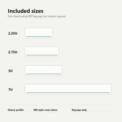 Split spacebar keycap size guide for 2.25U, 2.75U, 3U and 7U