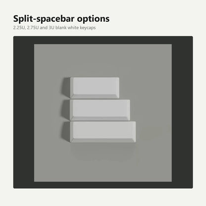 White 2.25U, 2.75U and 3U split spacebar keycaps